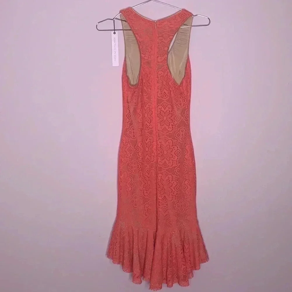 DRESS THE POPULATION 'WENDY" SLEEVELESS LACE CORAL DRESS NWT SIZE SMALL - Picture 8 of 8